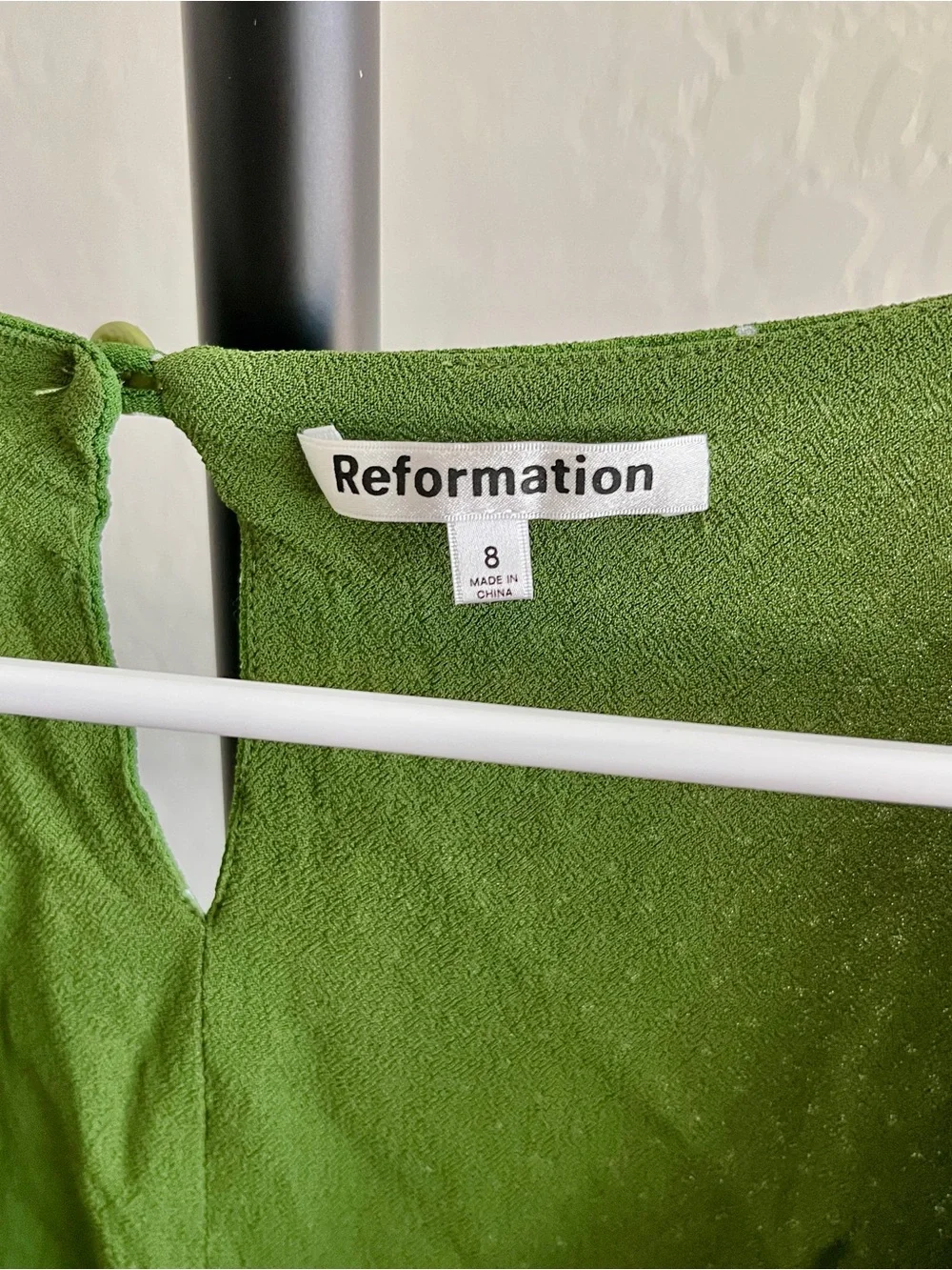 Reformation Hearth Green Polka Dot Smocked Blouse